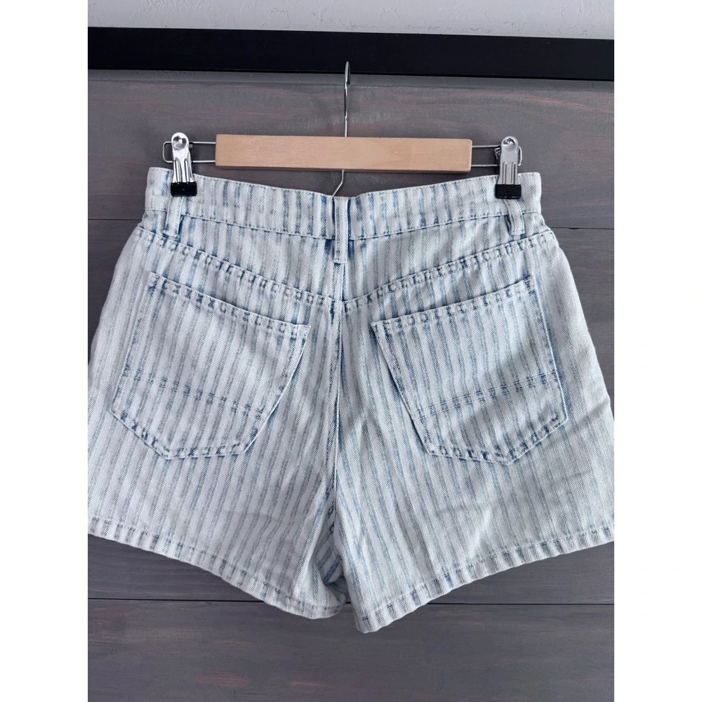 Faherty Womens Topsail‎ Shorts Railroad Stripe High Rise Denim Blue White Sz 26 - Picture 5 of 8